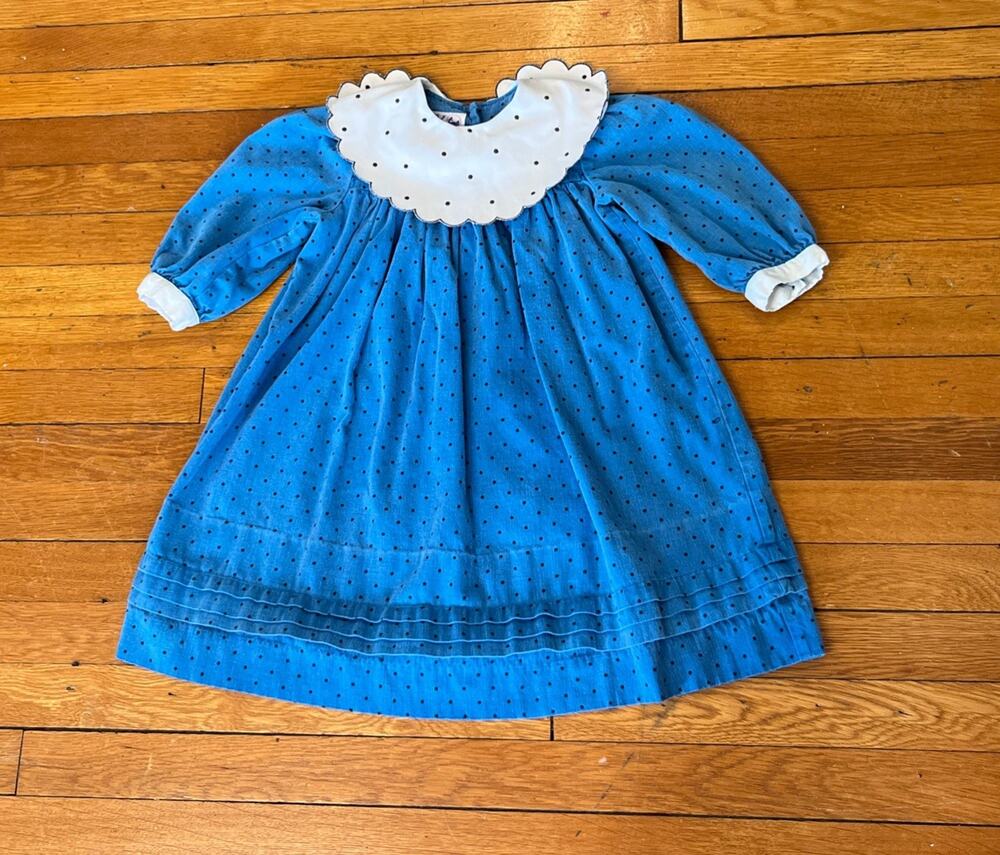 90's Vintage Cary San Francisco Girls Collar Sz 5 Blue Cordaroy Dress Modest